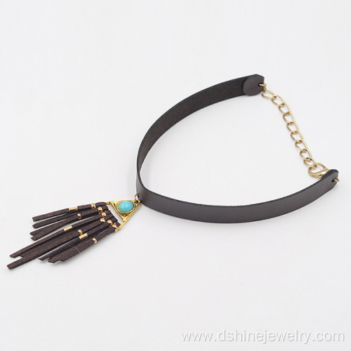 Fashion Leather Choker Necklace Suede Tassel Collar Necklace